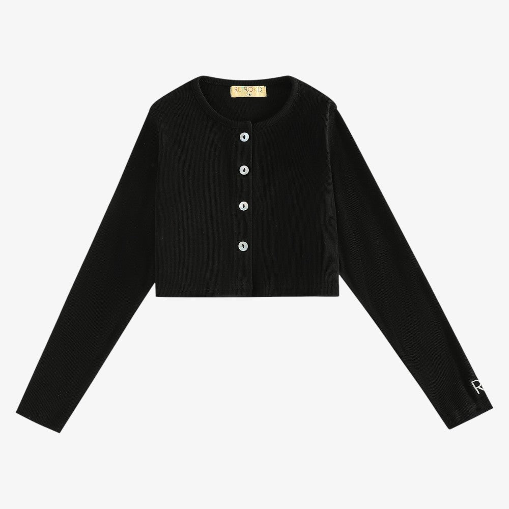 Emery Pointelle Cropped Cardigan - Black