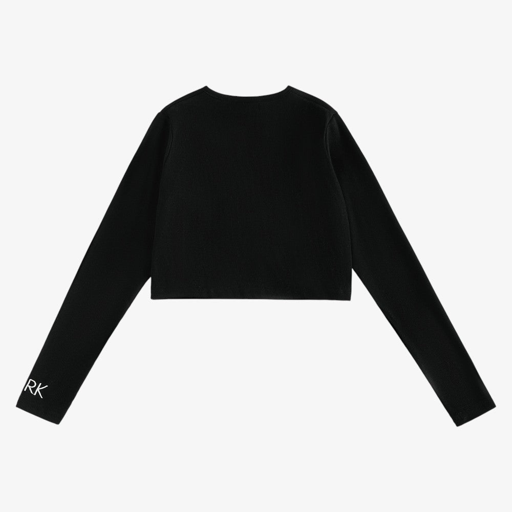 Emery Pointelle Cropped Cardigan - Black