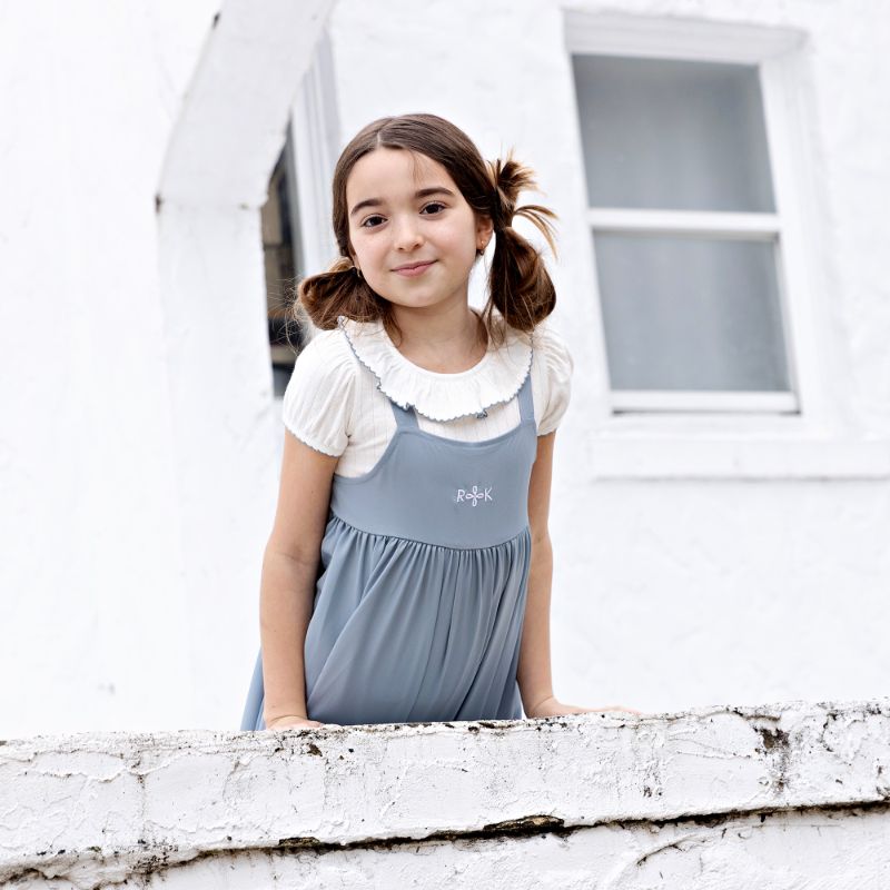 Emery Pointelle Collar T-Shirt SS - White &amp; Light Blue