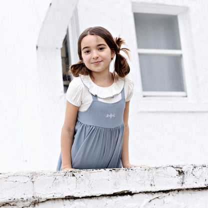 Emery Pointelle Collar T-Shirt SS - White &amp; Light Blue