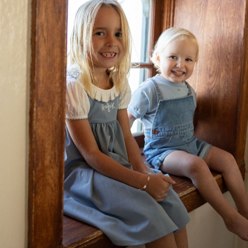 Emery Pointelle Collar T-Shirt SS - White &amp; Light Blue