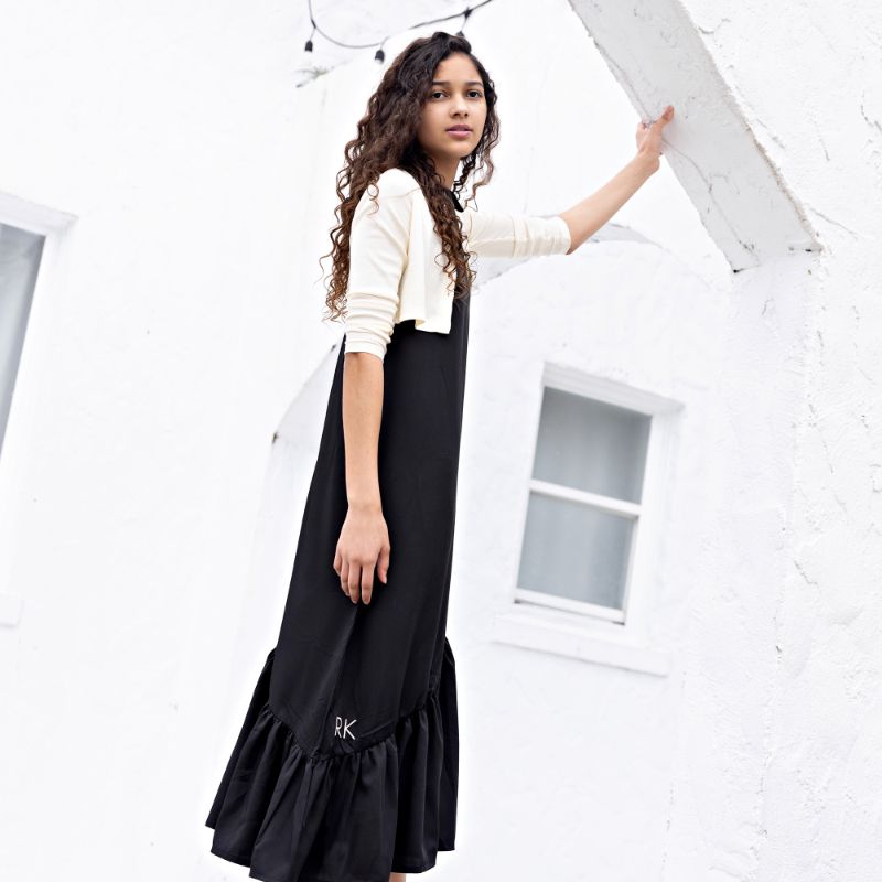 Emery Slanted Tier Collar Maxi Dress - Black