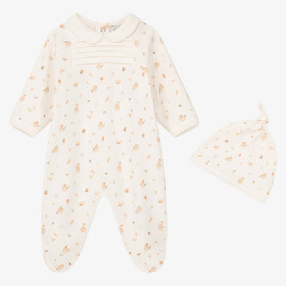 Bird Footie With Hat - White