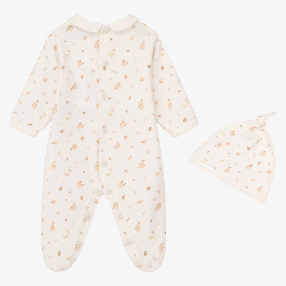 Bird Footie With Hat - White