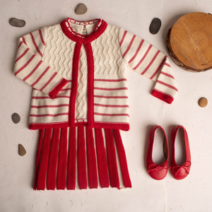 Knit Cardigan - Ivory-red