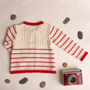 Knit Cardigan - Ivory-red