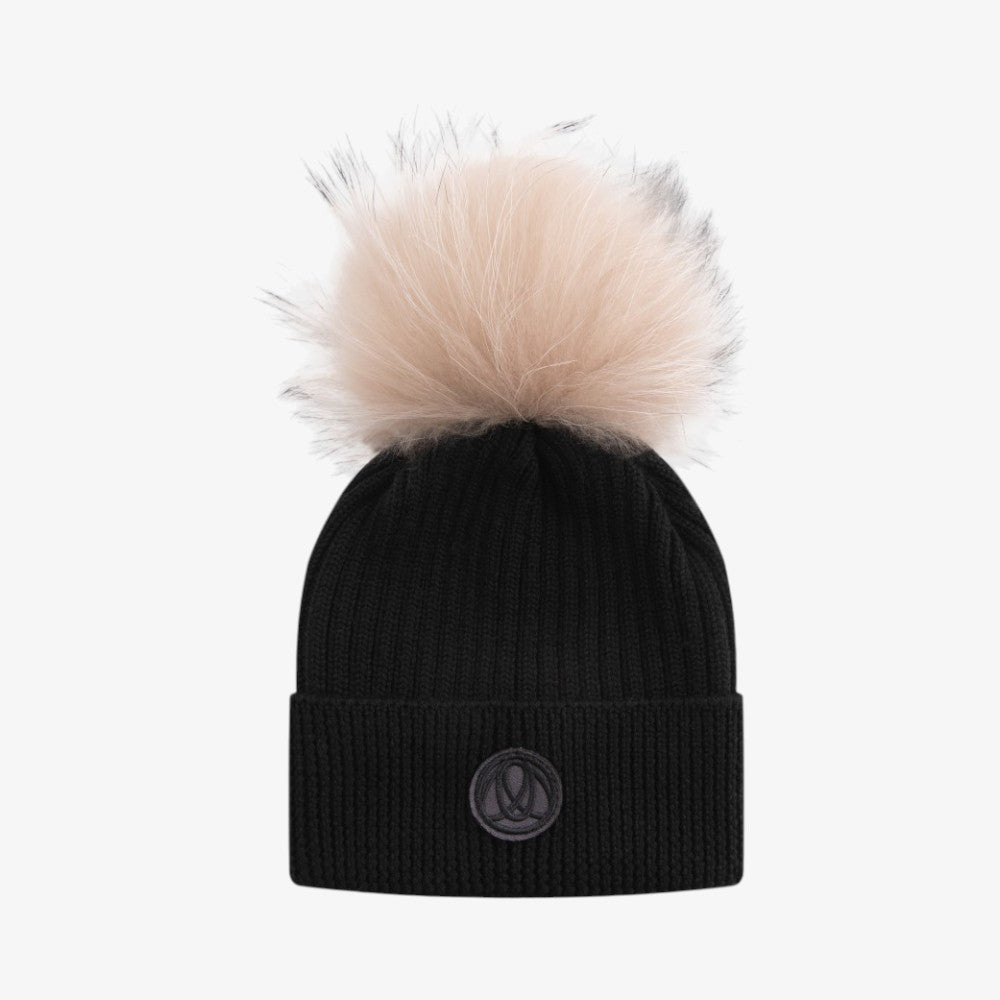 Fox Fur Pom Pom Hat - Black