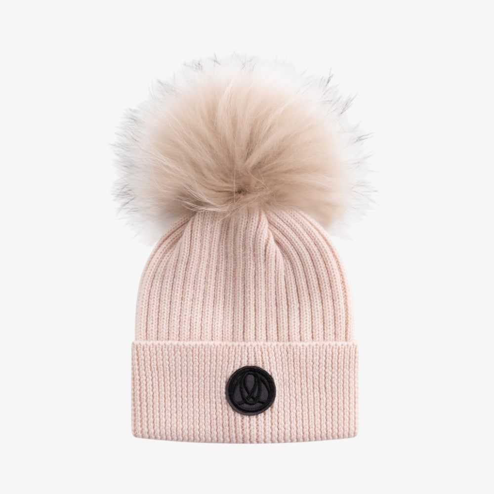 Fox Fur Pom Pom Hat - Pale Pink