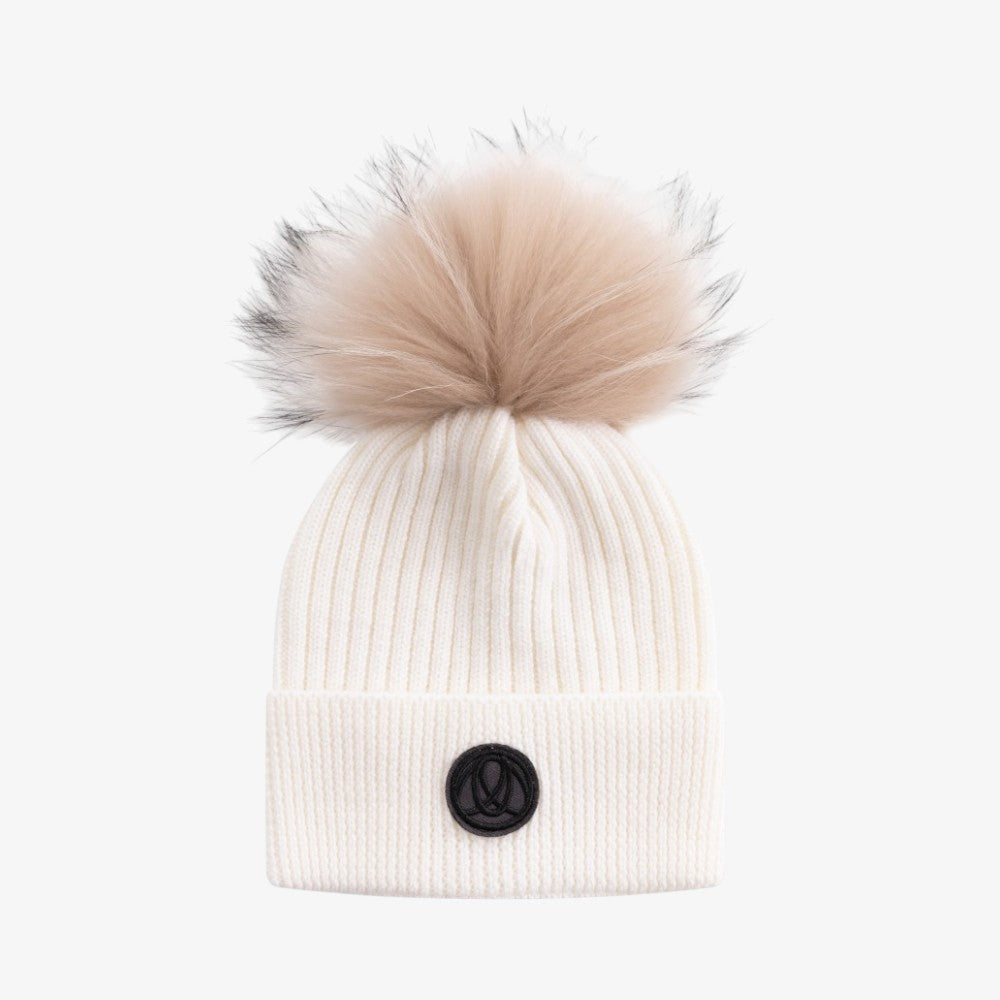 Fox Fur Pom Pom Hat - White