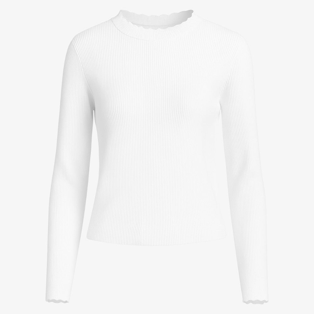 Rib Scallop Knit Top - White