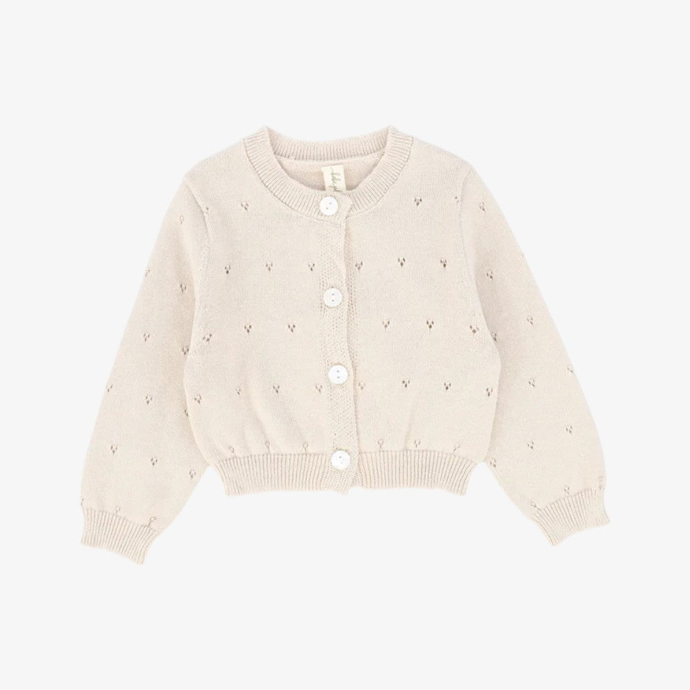 Pointelle Button Cardigan - Beige