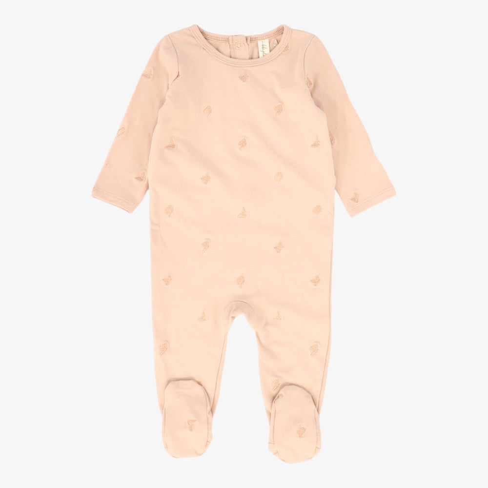 Embroidered Footie - Peach