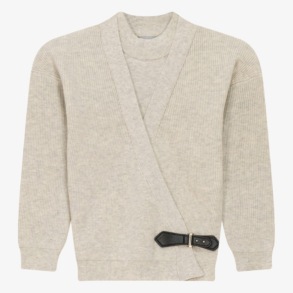 Wrap Sweater - Cream-heather