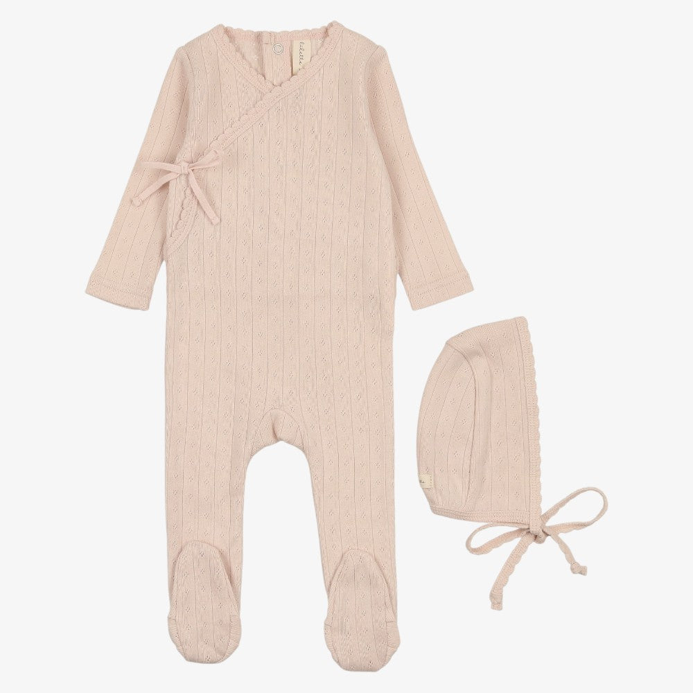 Fine Pointelle Footie And Hat - Shell Pink