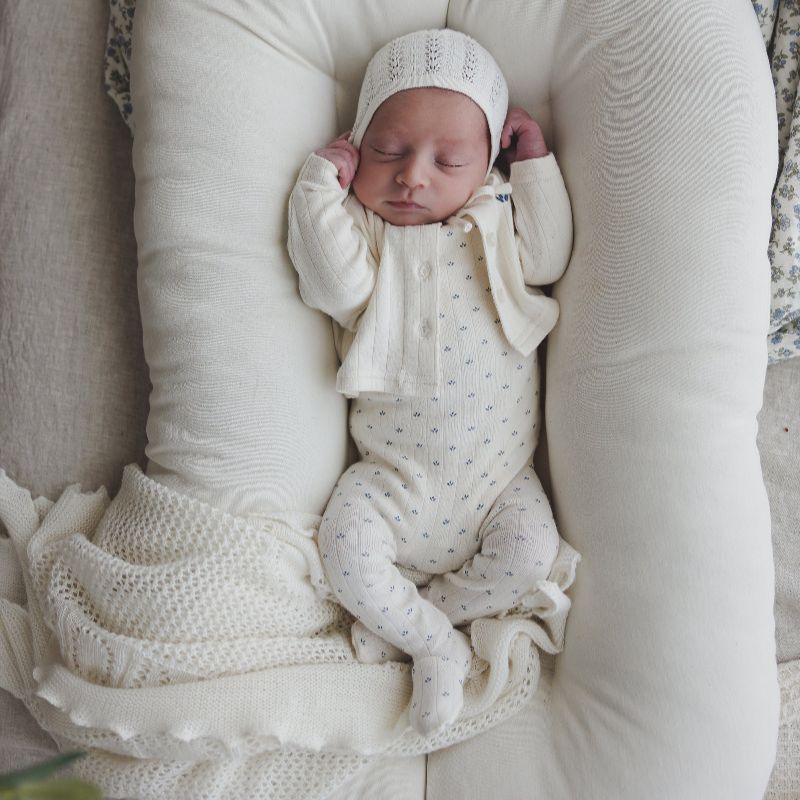 Floret Footie And Hat - Cream &amp; Blue