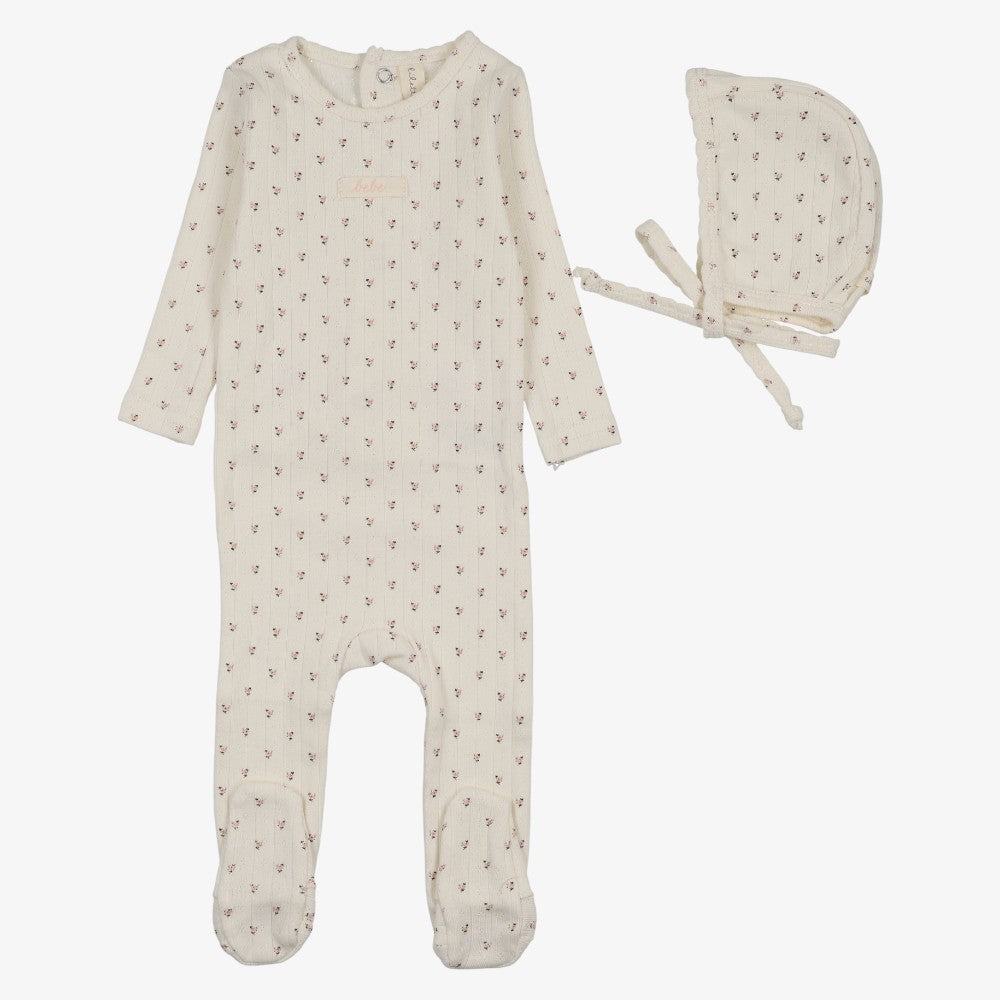 Floret Footie And Hat - Cream &amp; Pink