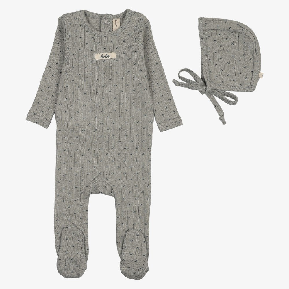 Floret Footie And Hat - Light Blue