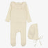Pointelle Ruffle Footie And Hat - Milk