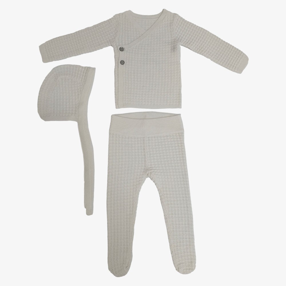 Textured Wrap Knit 3 Piece Bris Set - White
