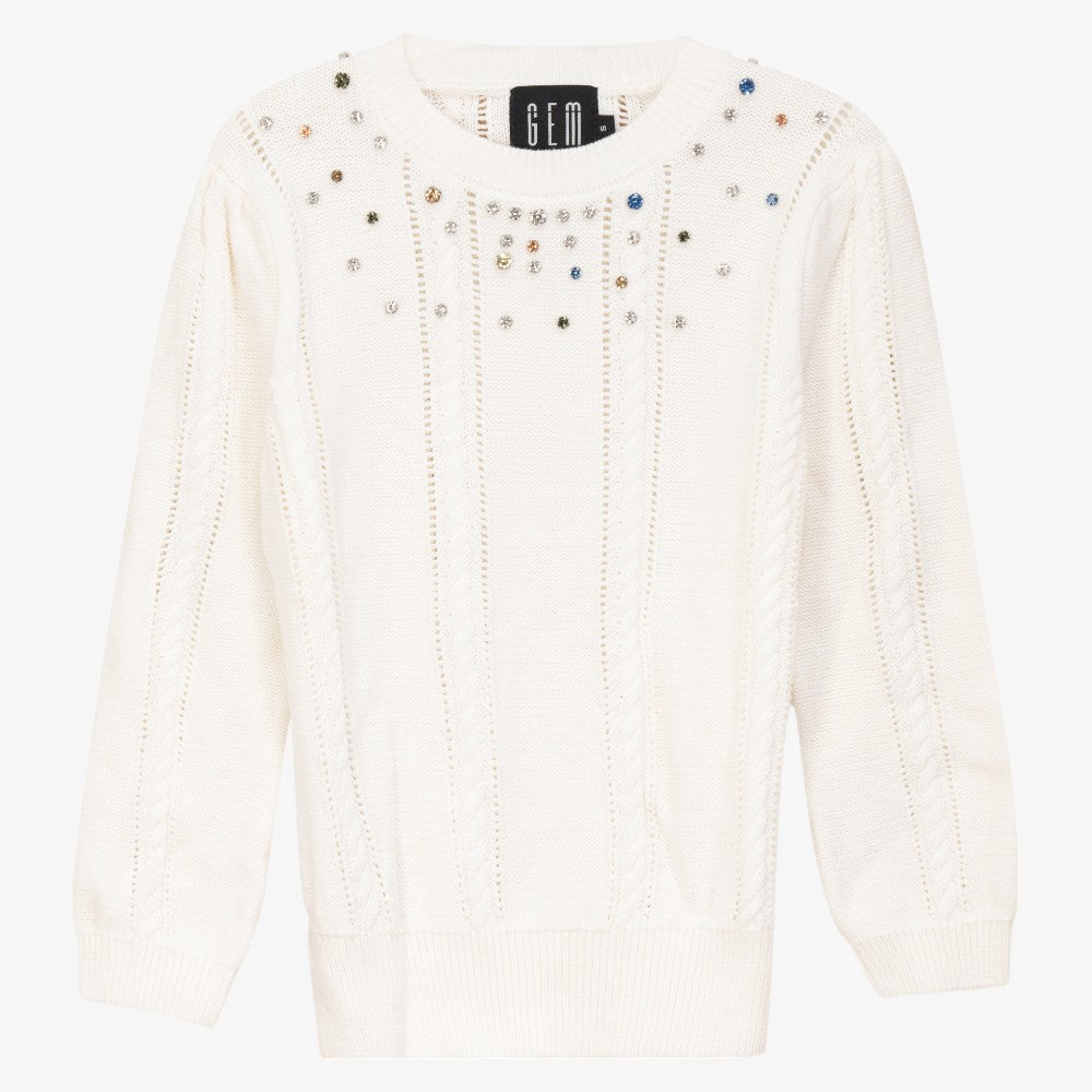 Rhinestone Sweater - Cream