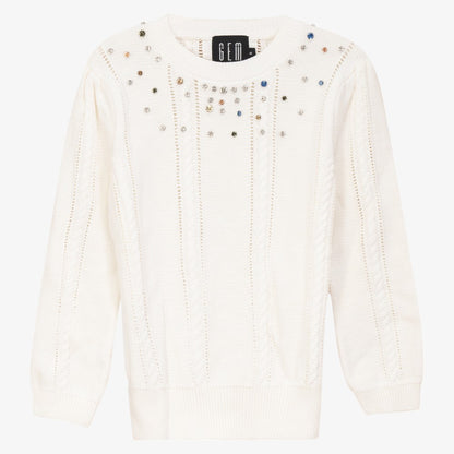 Rhinestone Sweater - Cream