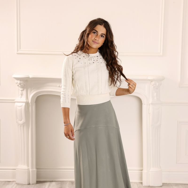 Rhinestone Sweater - Cream