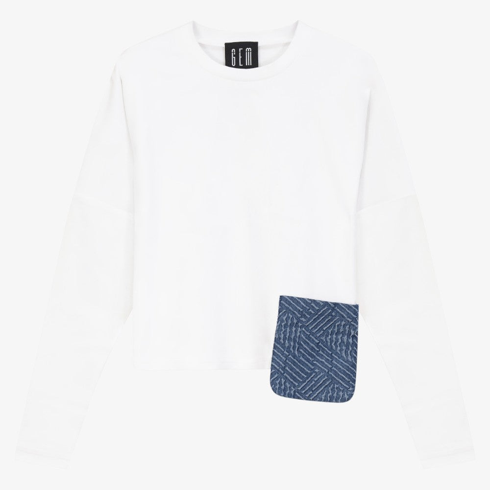 Cropped T-Shirt - White/denim