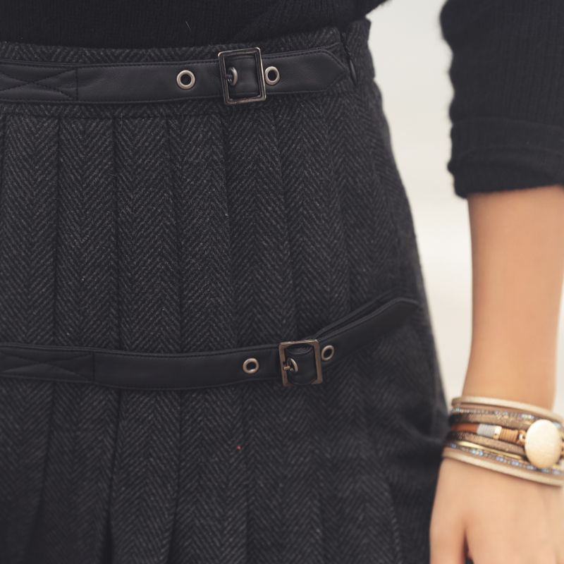 Pleated Skirt - Black &amp; Grey
