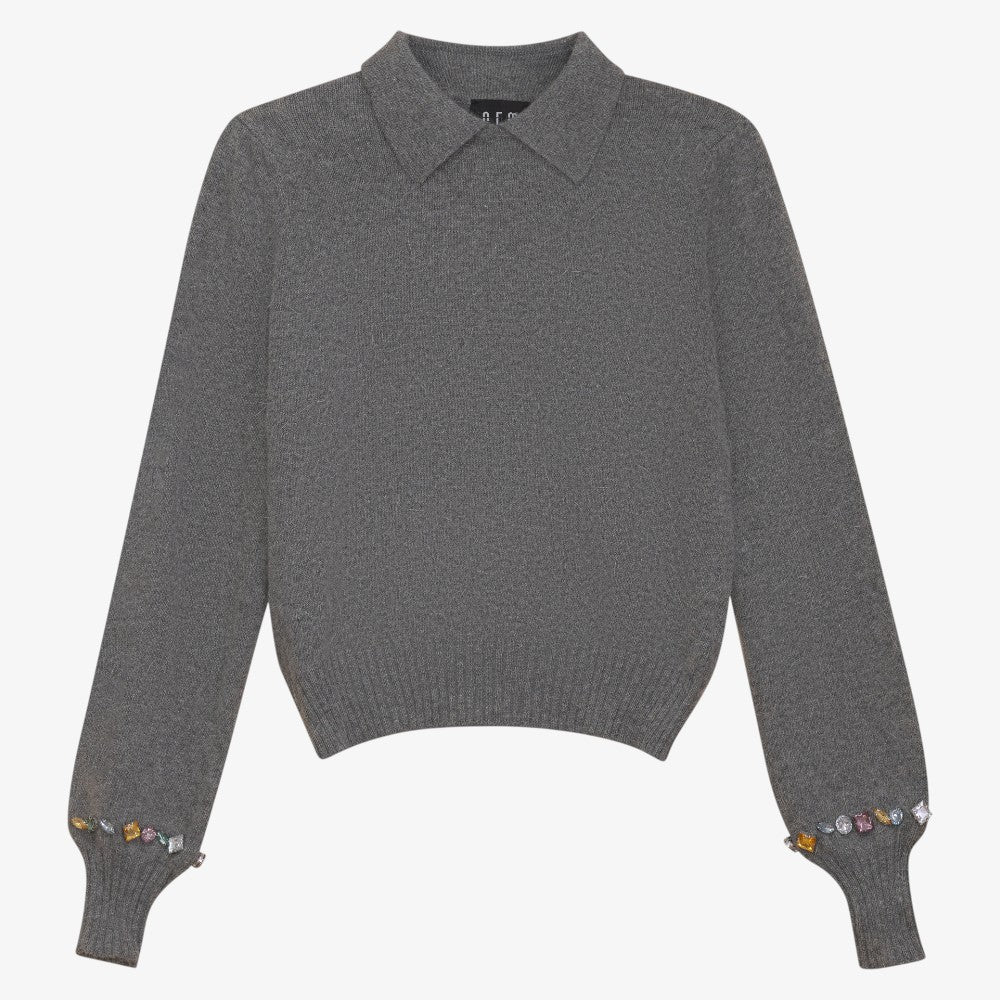 Crystal Embellish Collar Sweater - Grey