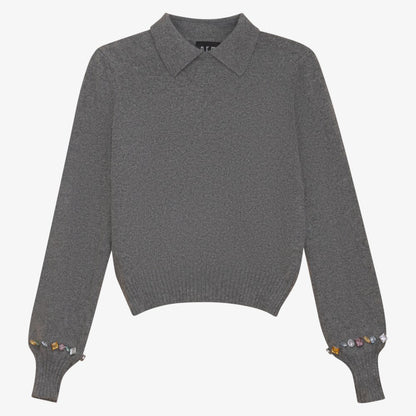 Crystal Embellish Collar Sweater - Grey