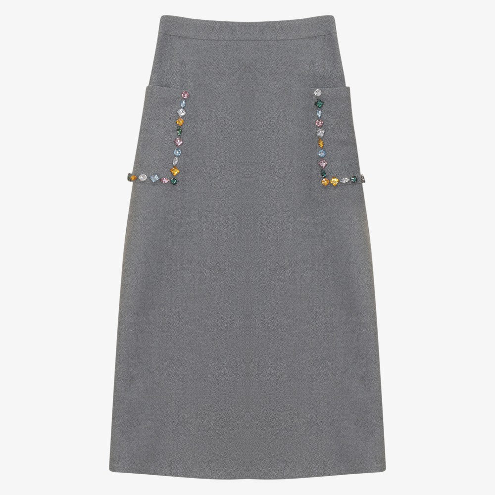 Crystal Embellish Pocket Skirt - Grey