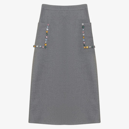 Crystal Embellish Pocket Skirt - Grey