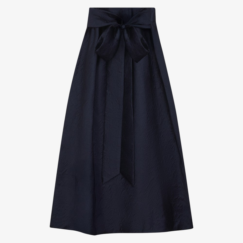 Bow Brocade Skirt - Navy