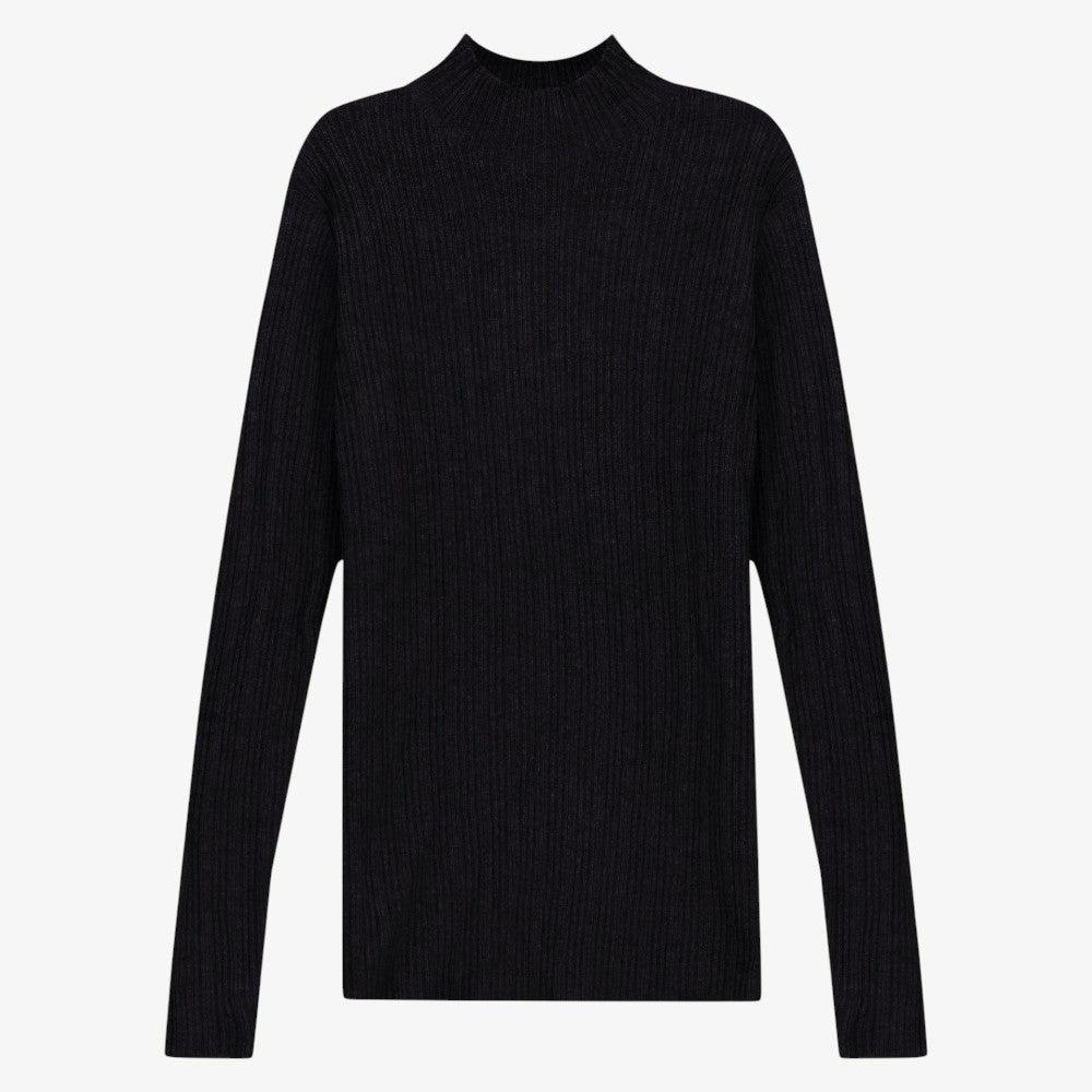 Ribbed Mock Neck Sweater - Black