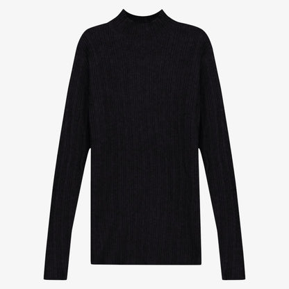 Ribbed Mock Neck Sweater - Black