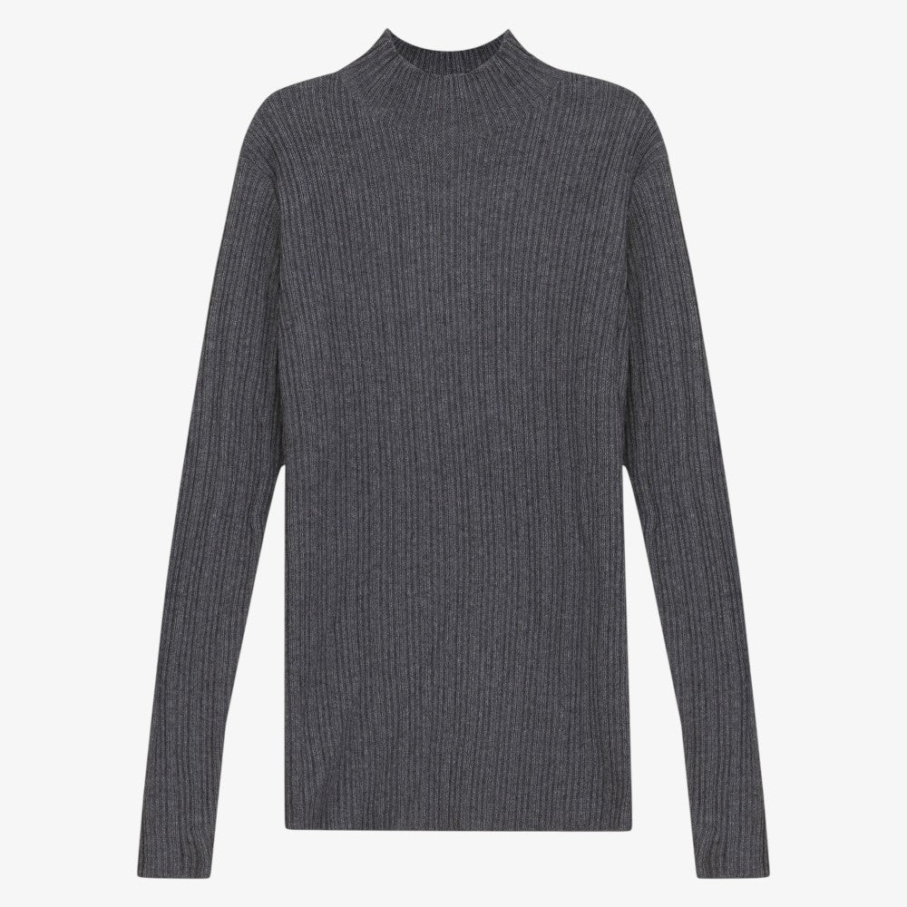 Ribbed Mock Neck Sweater - Grey