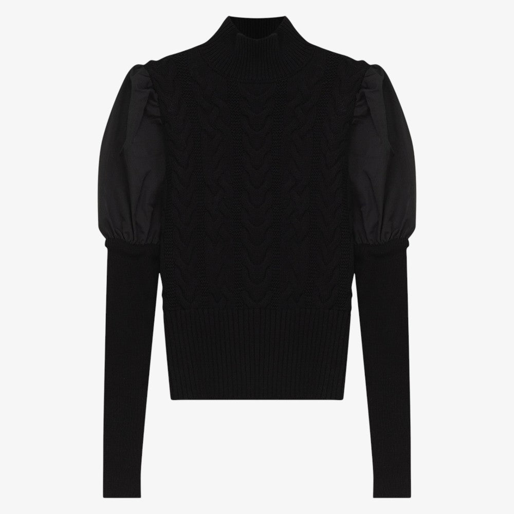Taffeta Sleeve Turtleneck - Black