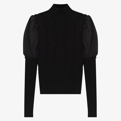 Taffeta Sleeve Turtleneck - Black