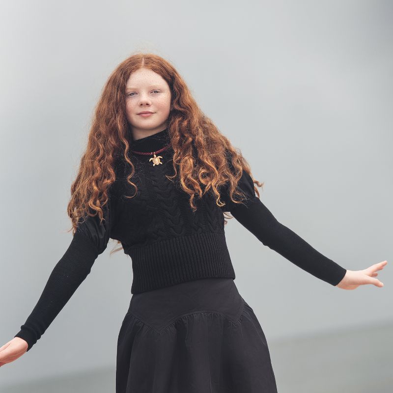 Taffeta Sleeve Turtleneck - Black