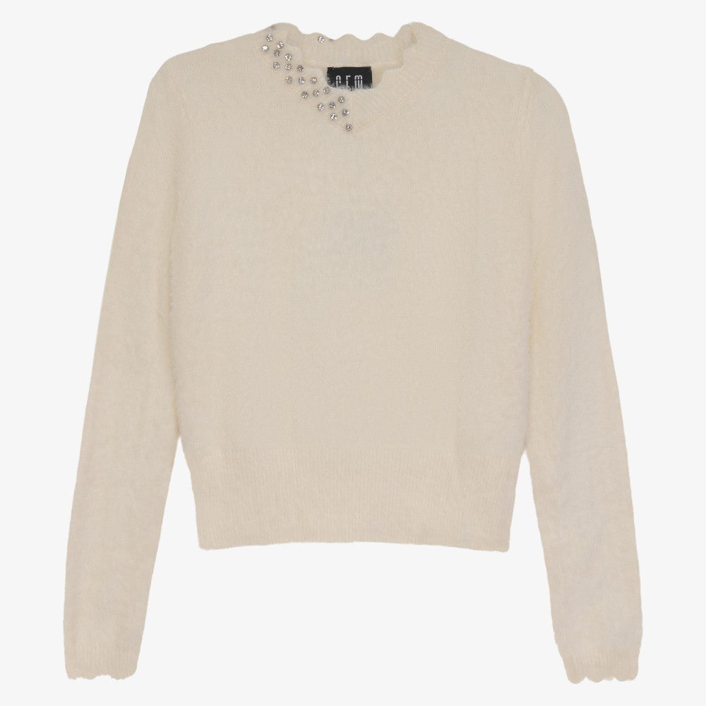 Furry Scallop Sweater - Cream