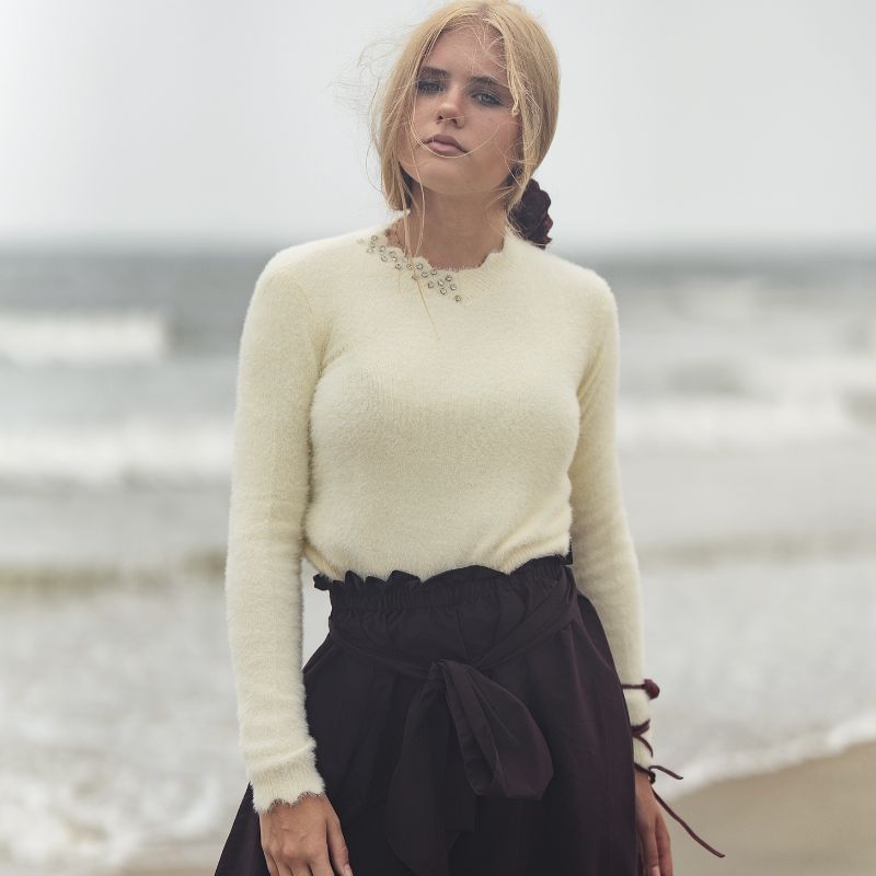 Furry Scallop Sweater - Cream