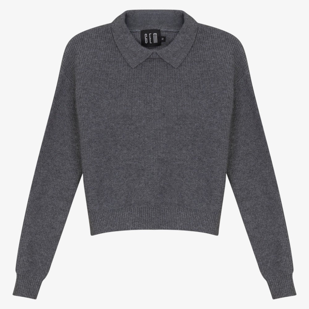 Collar Crew Sweater - Grey