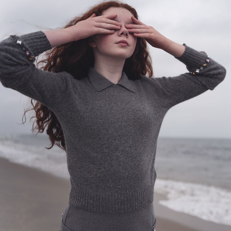 Collar Crew Sweater - Grey