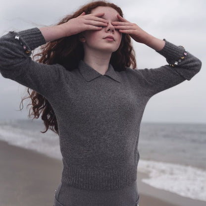 Collar Crew Sweater - Grey