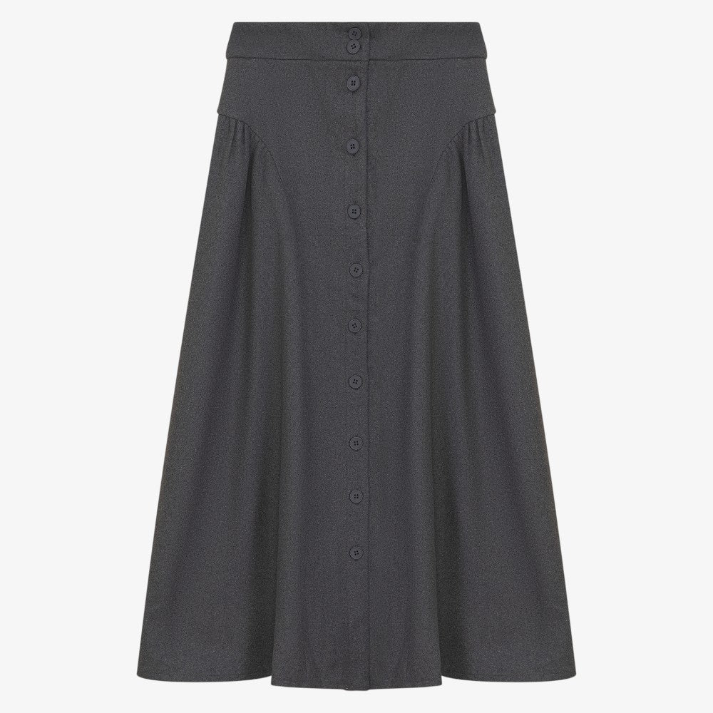 Gathered Button Skirt - Grey
