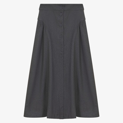 Gathered Button Skirt - Grey