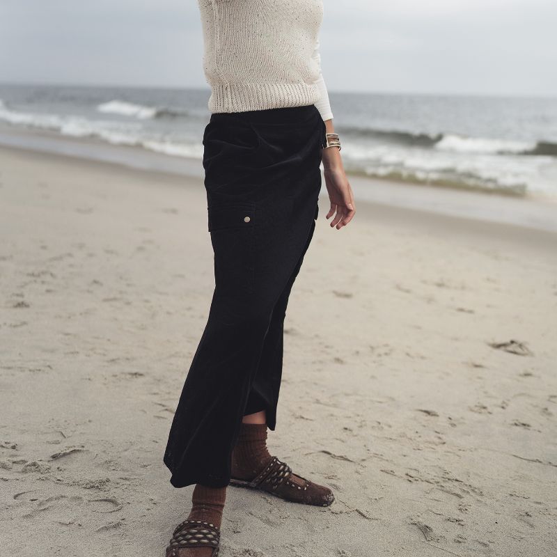 Cargo Pocket Corduroy Skirt - Black