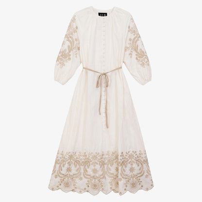Eyelet Detail Button Down Dress - Cream