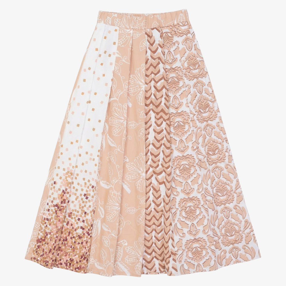 Pleated Print Skirt - Beige