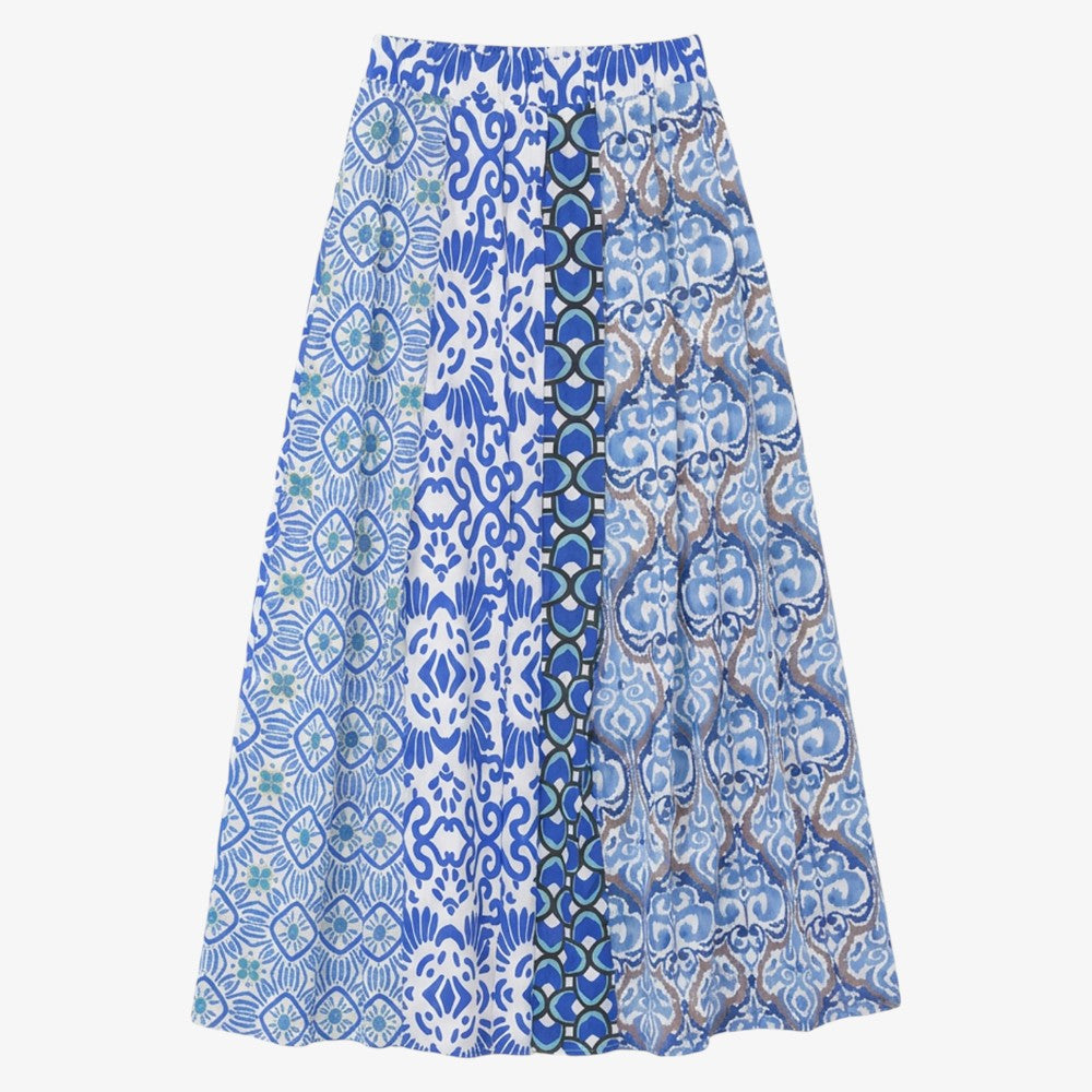 Pleated Print Skirt - Royal Blue
